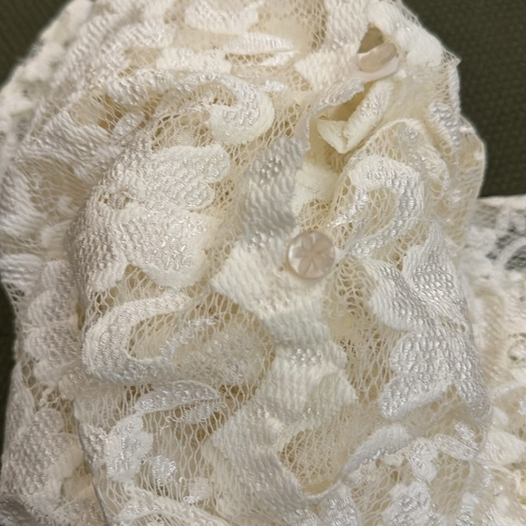 White Lace Mock Neck Button Up Blouse - Picture 15 of 15